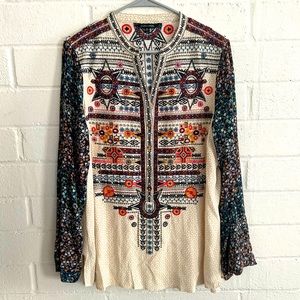 John Mark Mixed Media Embroiled Tunic Top. Size XL